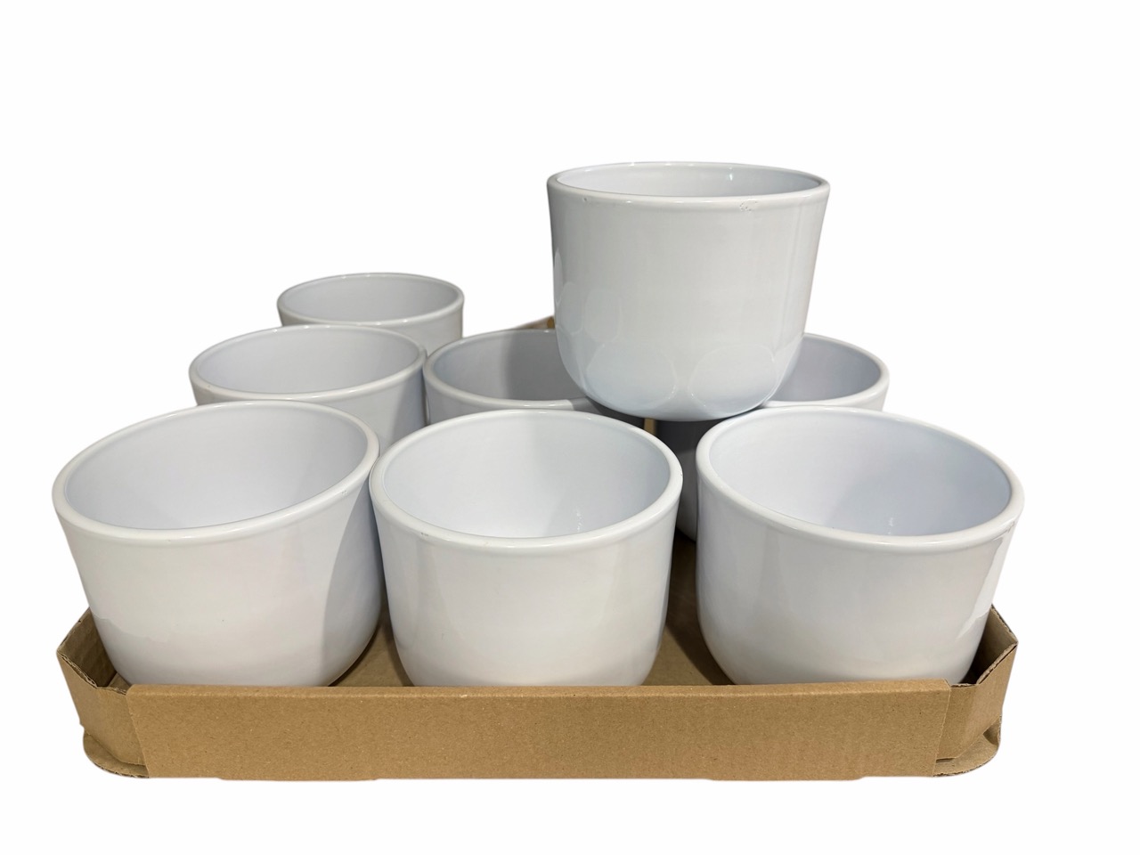Keramik Übertopf, Ø12 cm, H10 cm, hochwertige weiß Lasur; 9 Stück im Tray