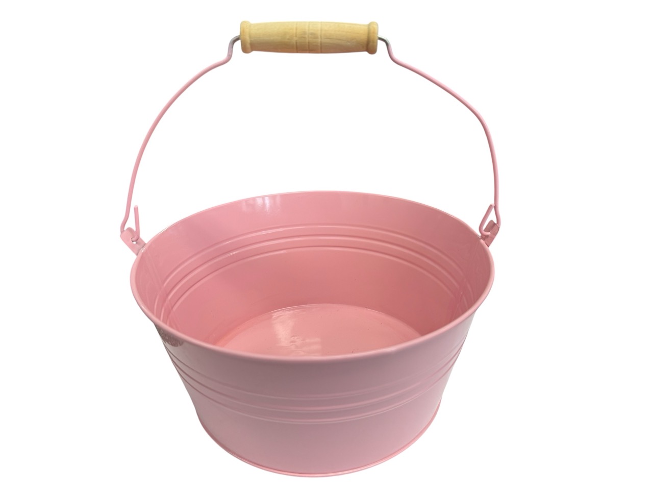 Zinkschale rund, pink mit Henkel; 21x21 cm, H10 cm