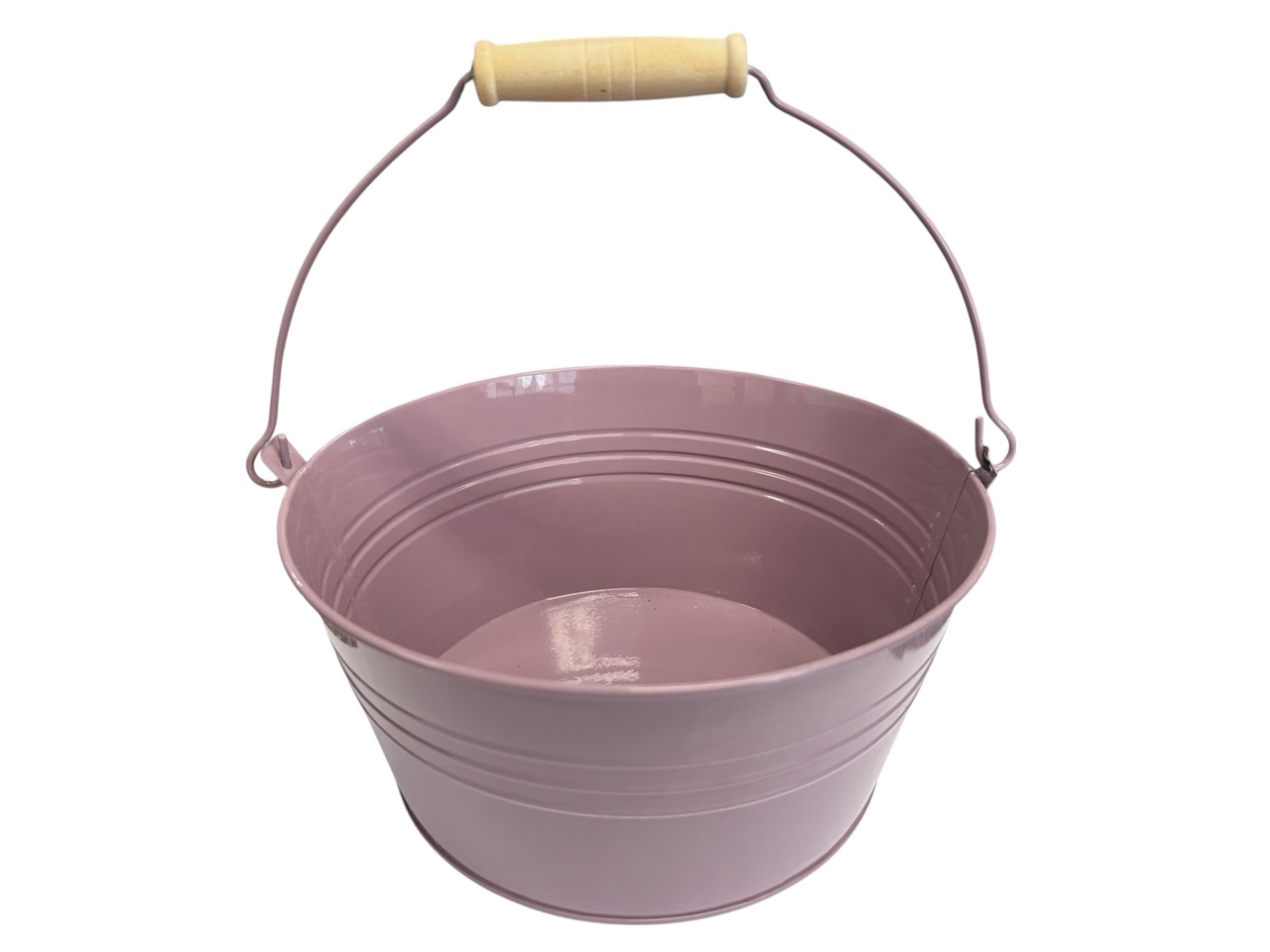 Zinkschale rund, violett mit Henkel; 21x21 cm, H10 cm