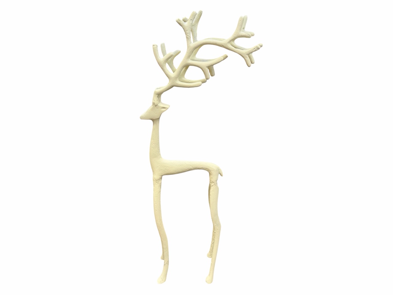 Hirsch Figur, creme Scandi Stil, Metall; 21,5x9 cm, H53 cm