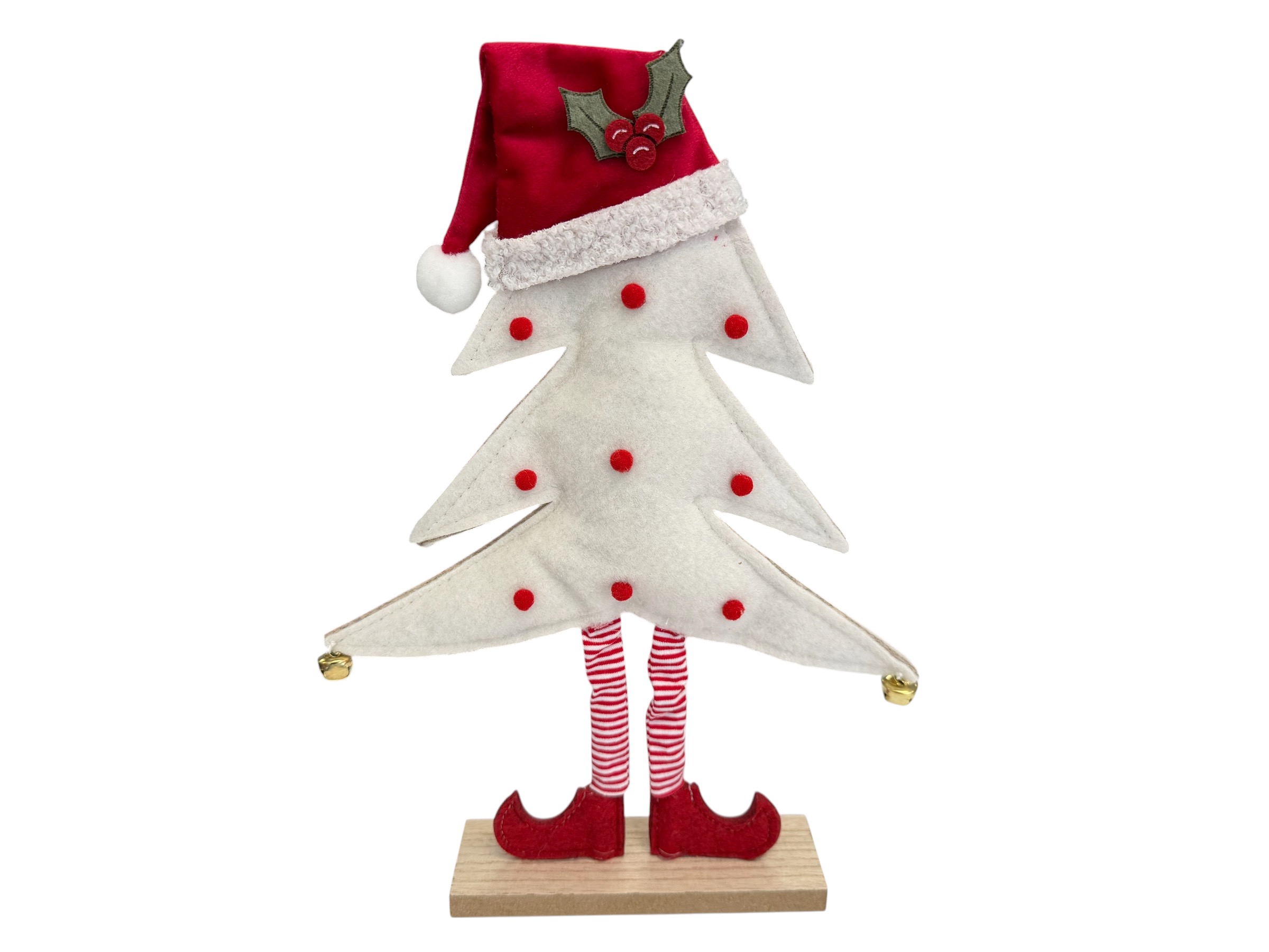 Baum auf Beinen mit Santamütze, creme-rot, Filz, Box mit 2 Stück; 34x24x5 cm