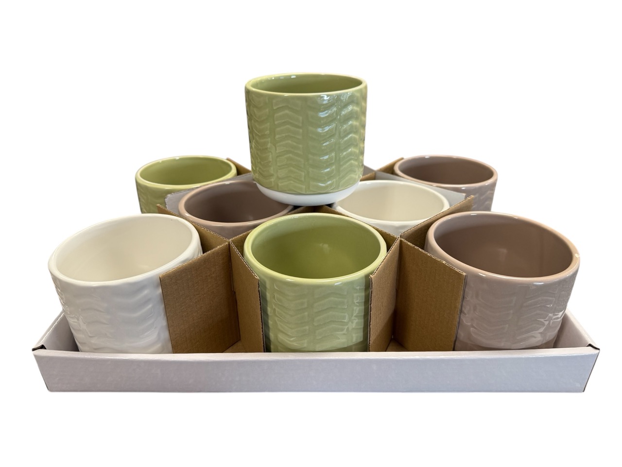 Keramik-Topf Welle weiß, salbei, schlamm; 10,3x10,3, H9,5 cm