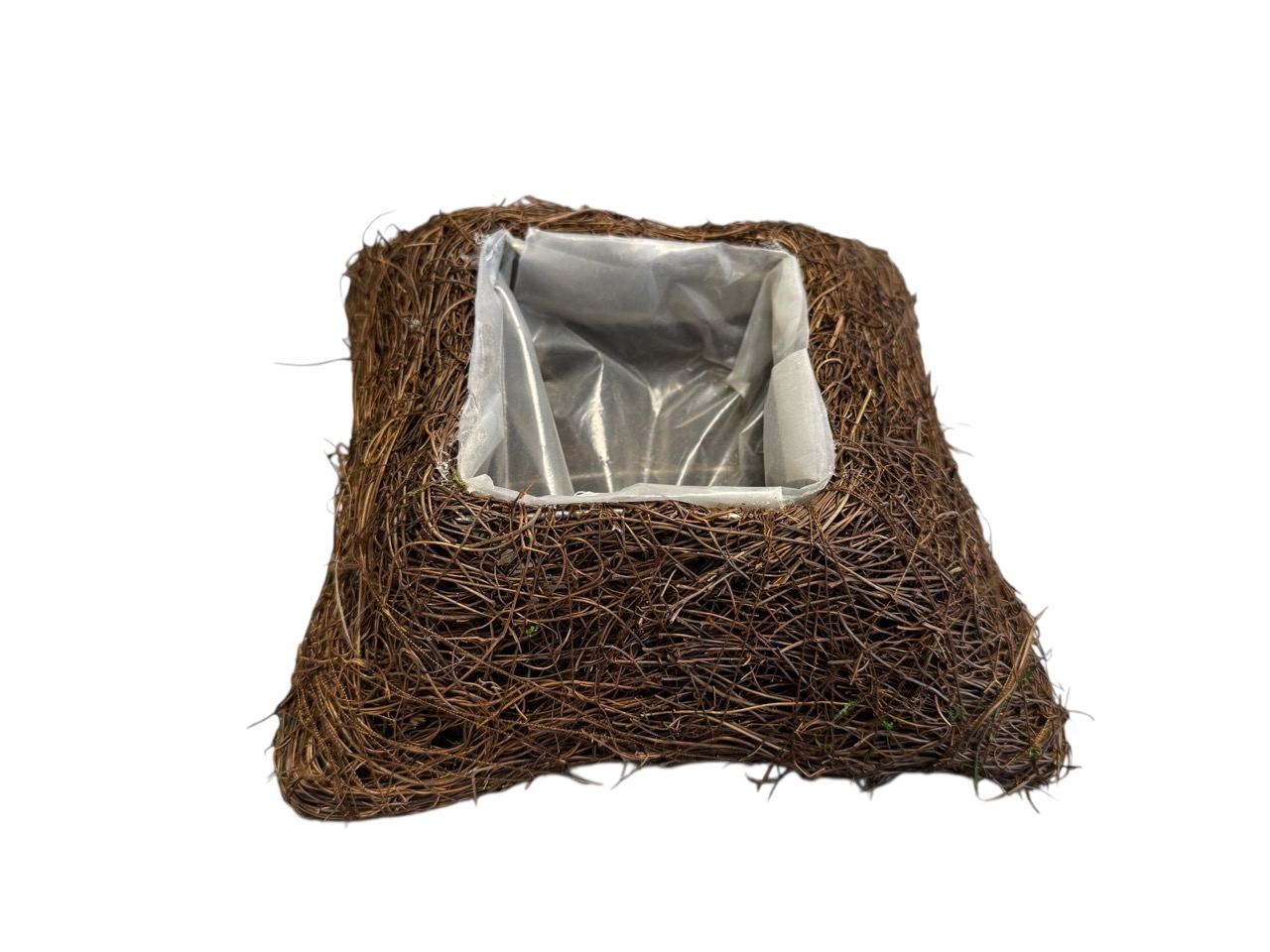 Pflanzkissen quadratisch, feine Rebe, natur mit Folie; 20x20 cm, H7 cm
