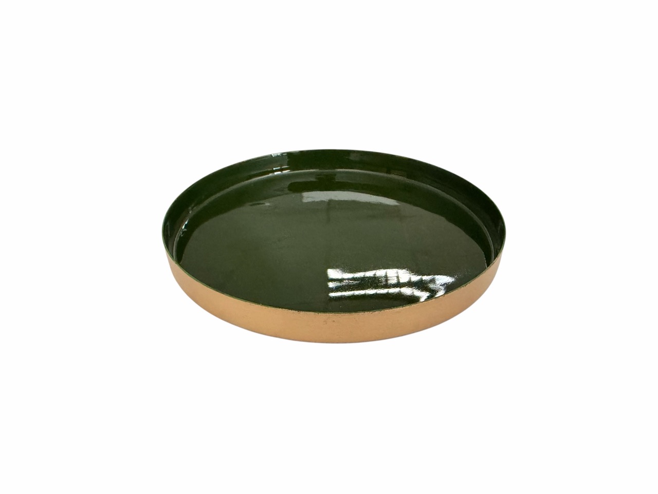 Tablett glanz, grün, Metall; Ø15,5 cm, H1,5 cm