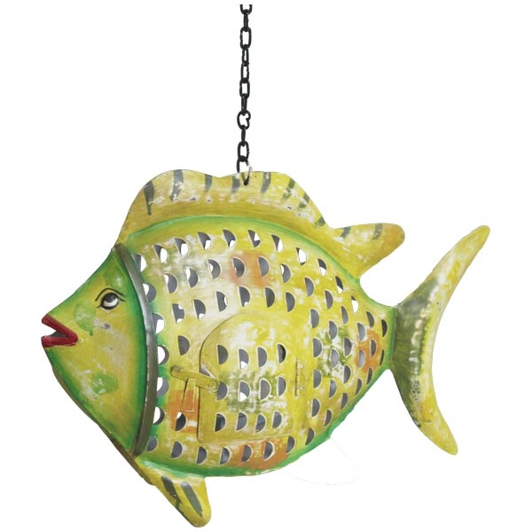 Fisch Kanu, gelb, Metall; 45x10x33 cm