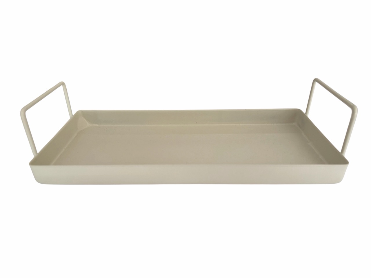 Tablett mit Henkel, creme/weiß, Metall; 11,5x25,5cm, H2 / 6cm