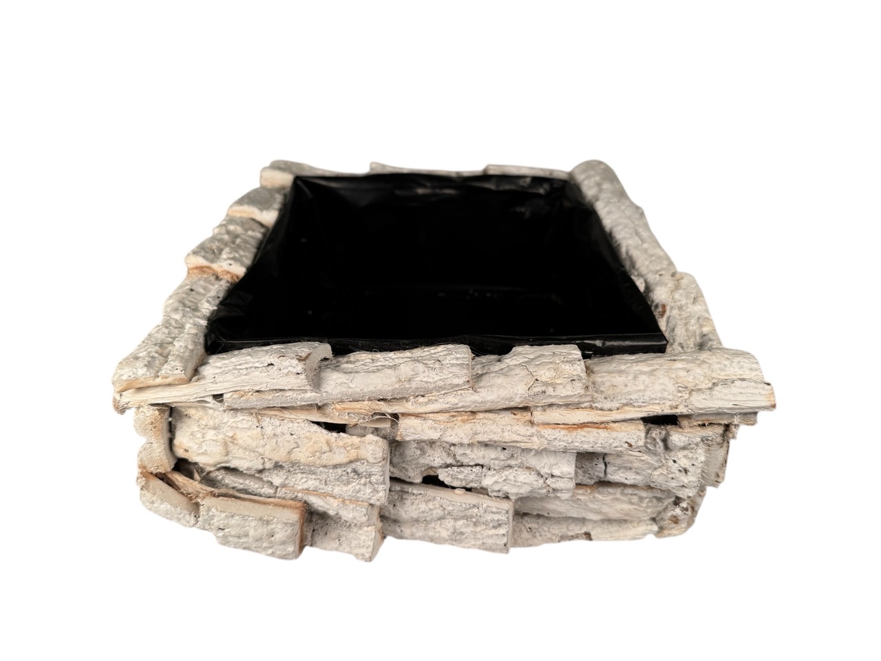 Rindenpflanzschale quadratisch, weiß mit Folie