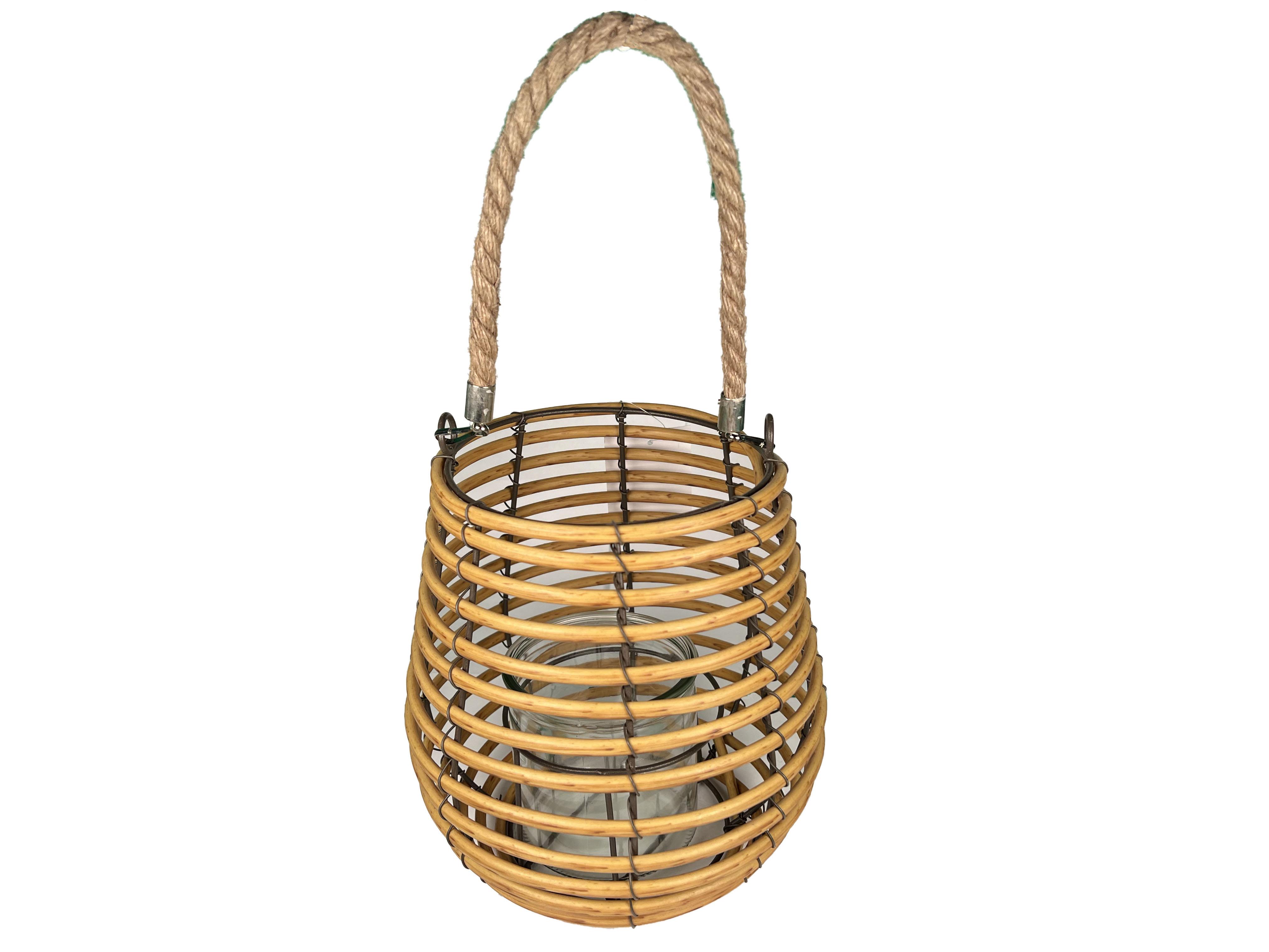 Laterne aus Bambus, mit Glas mit Seil 