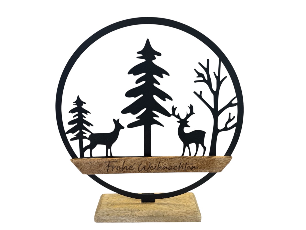 Weihnachtslandschaft Metall Mango Holz, schwarz / natur "Frohe Weihnachten"; 25x5 cm, H26,5 cm
