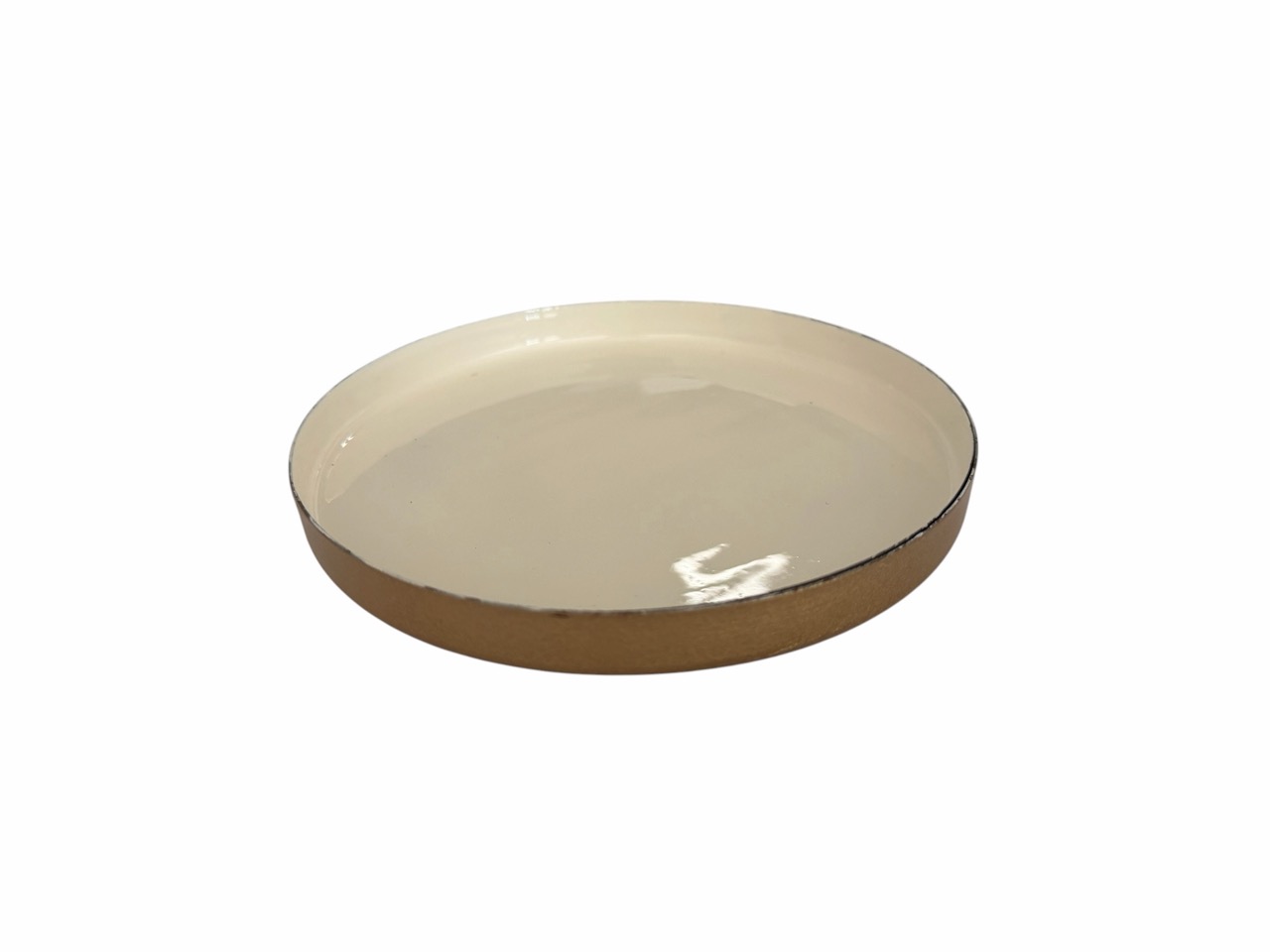 Tablett glanz, creme, Metall; Ø15,5 cm, H1,5 cm