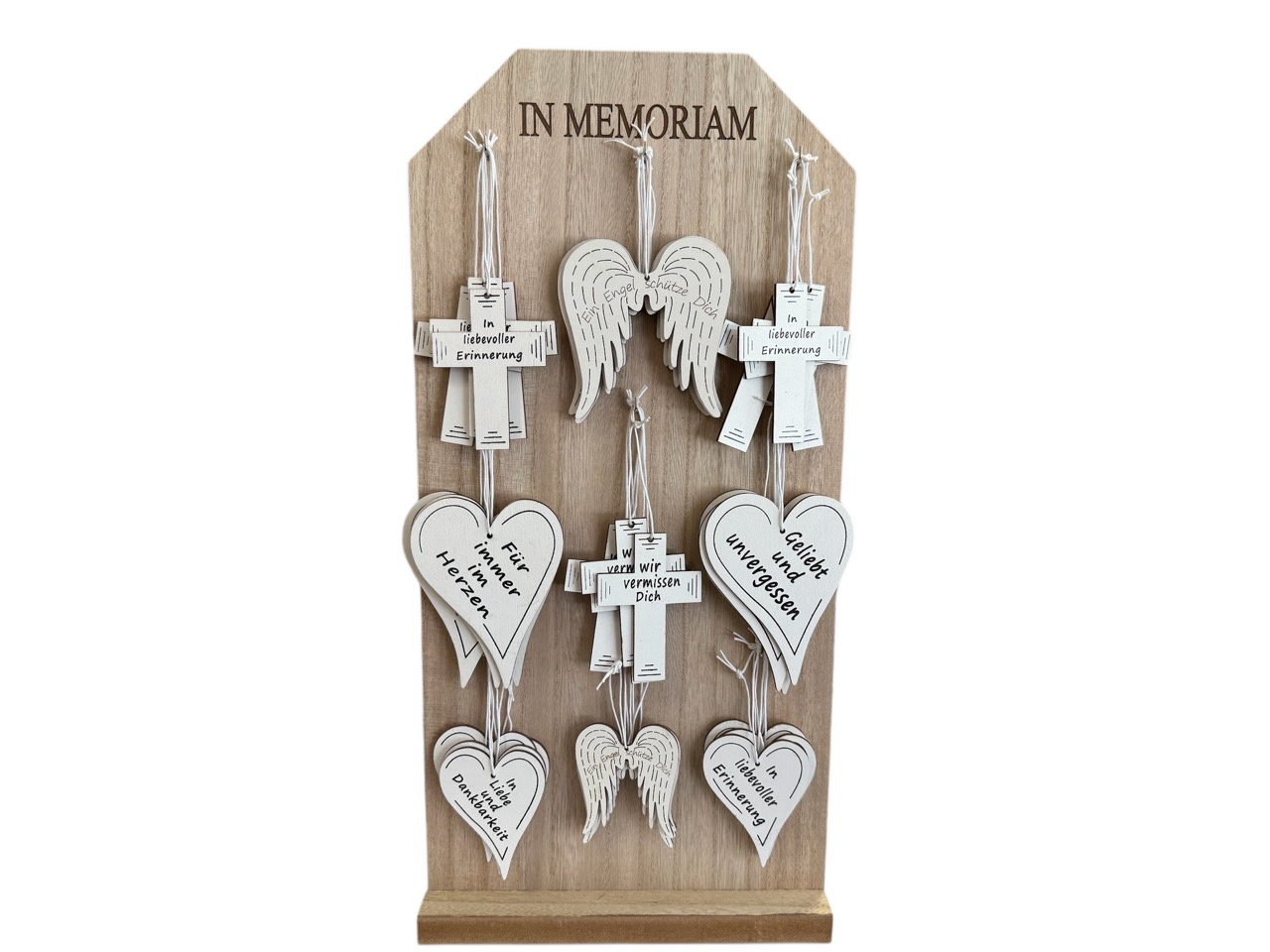 Aufsteller Trauer Mix Perdita weiß, Aufsteller mit 36 Stück; 48x24 cm, Anhänger: 6,5-11 cm 