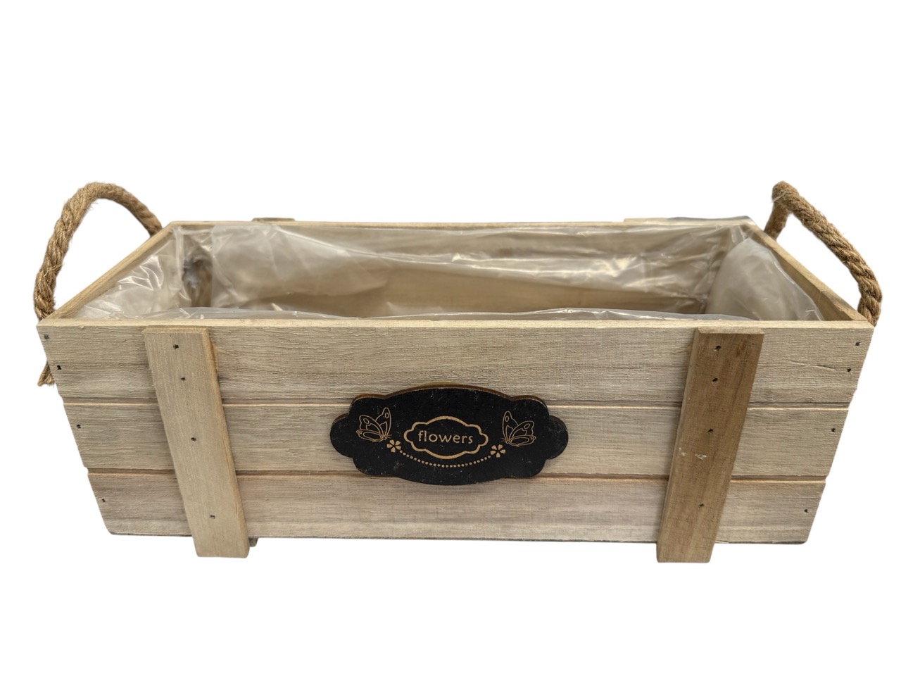 Holzkiste Antique, natur mit Seilen und Folie; 32x13cm, H12cm