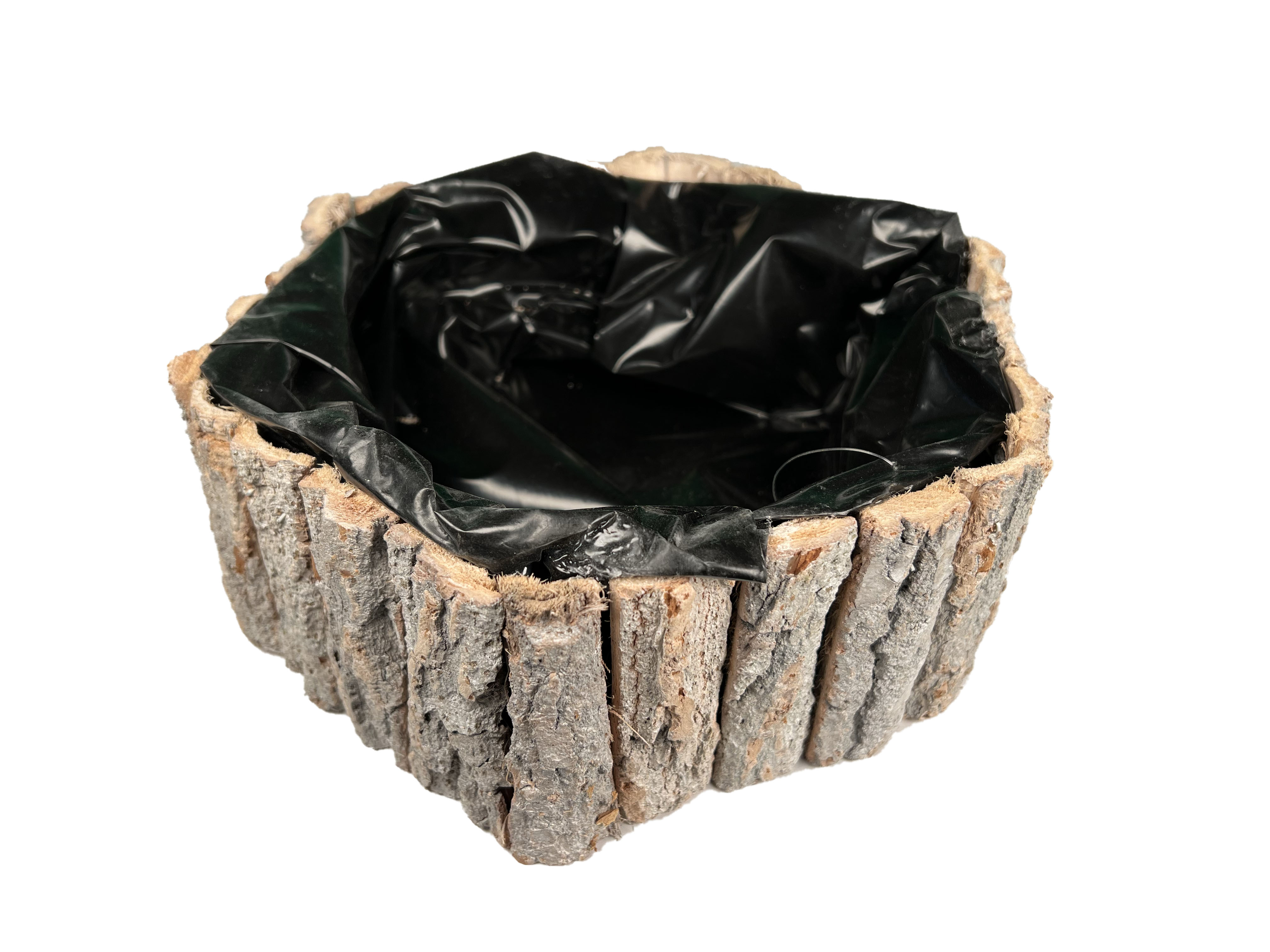 Rindenpflanzschale, weiß gewaschen Sechseck, mit Folie 