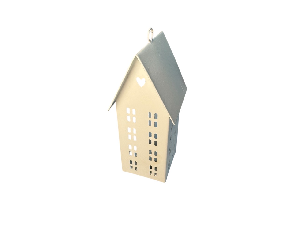 Haus aus Metall, weiß mit Teelichthalter; 6x7 cm, H15,5 cm