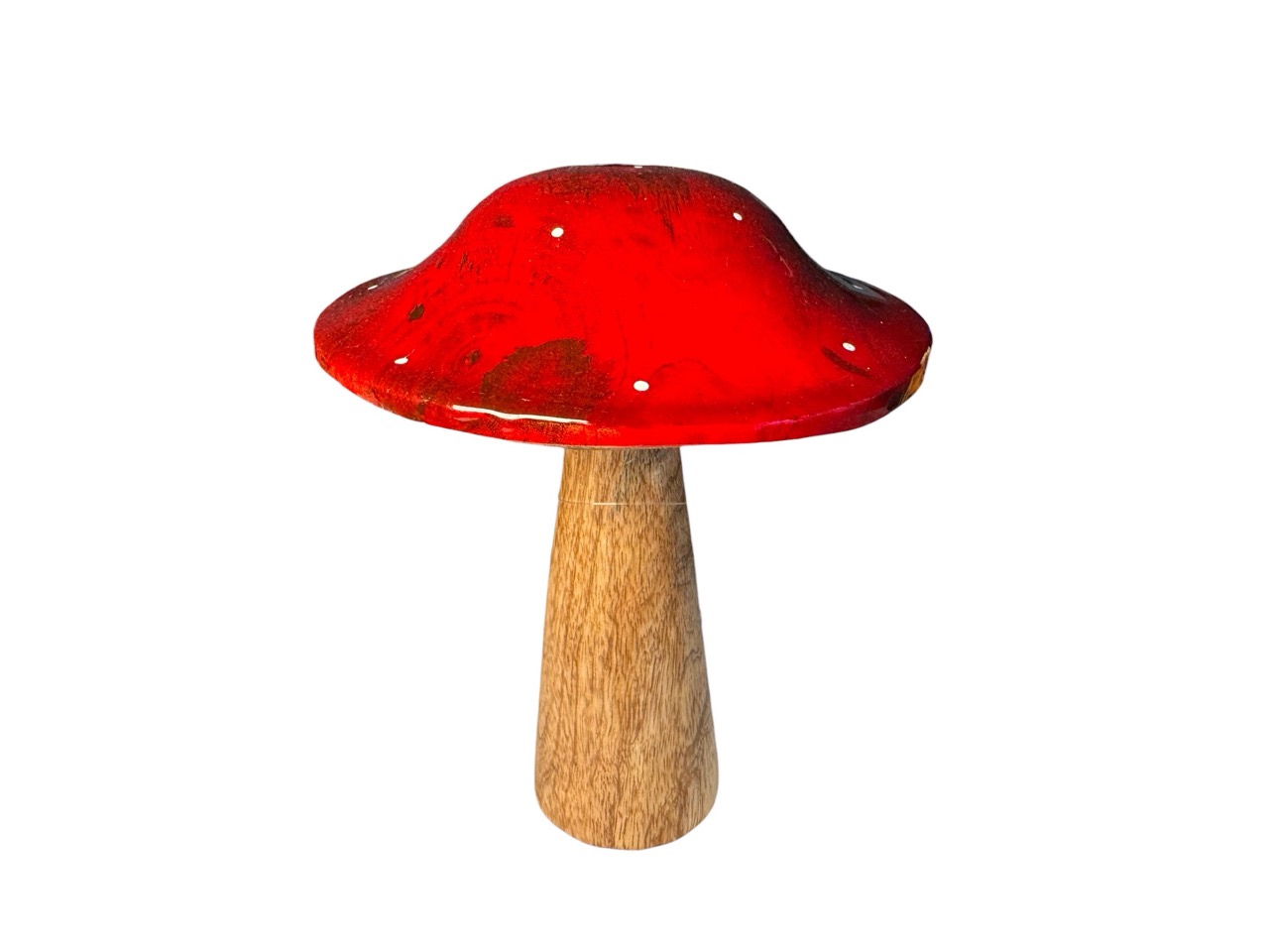 Pilz aus Mango Holz rot / weiß glasiert / natur; 15x15 cm, H18 cm