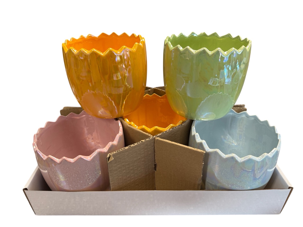 Keramik-Ei zum Pflanzen, bunt gemischt; 13,5x13,5, H12 cm, 5 Stück im Tray