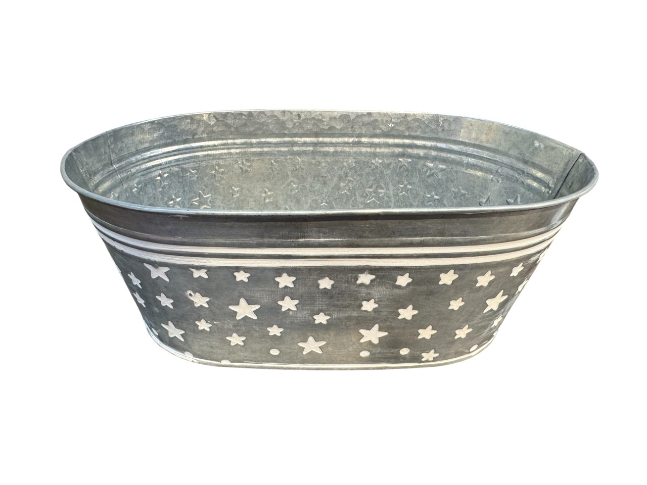 Jardiniere Sternchen zink-weiss gewaschen; 25x21 cm, H10 cm