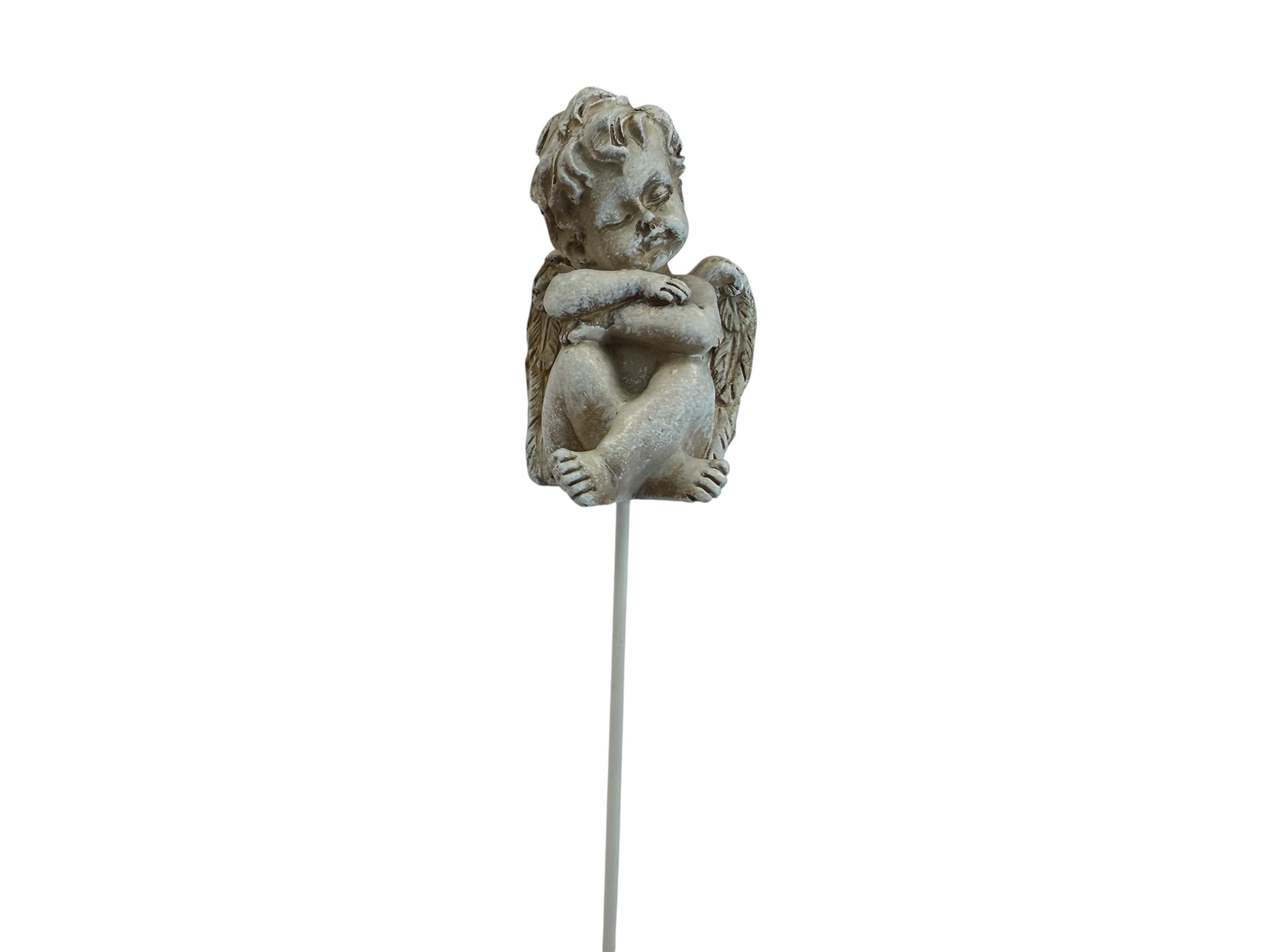 Engel Samuel mit Pick steinweiß, Box mit 6 Stück; 7x5,5x4,5 cm + 12cm Drahtpick