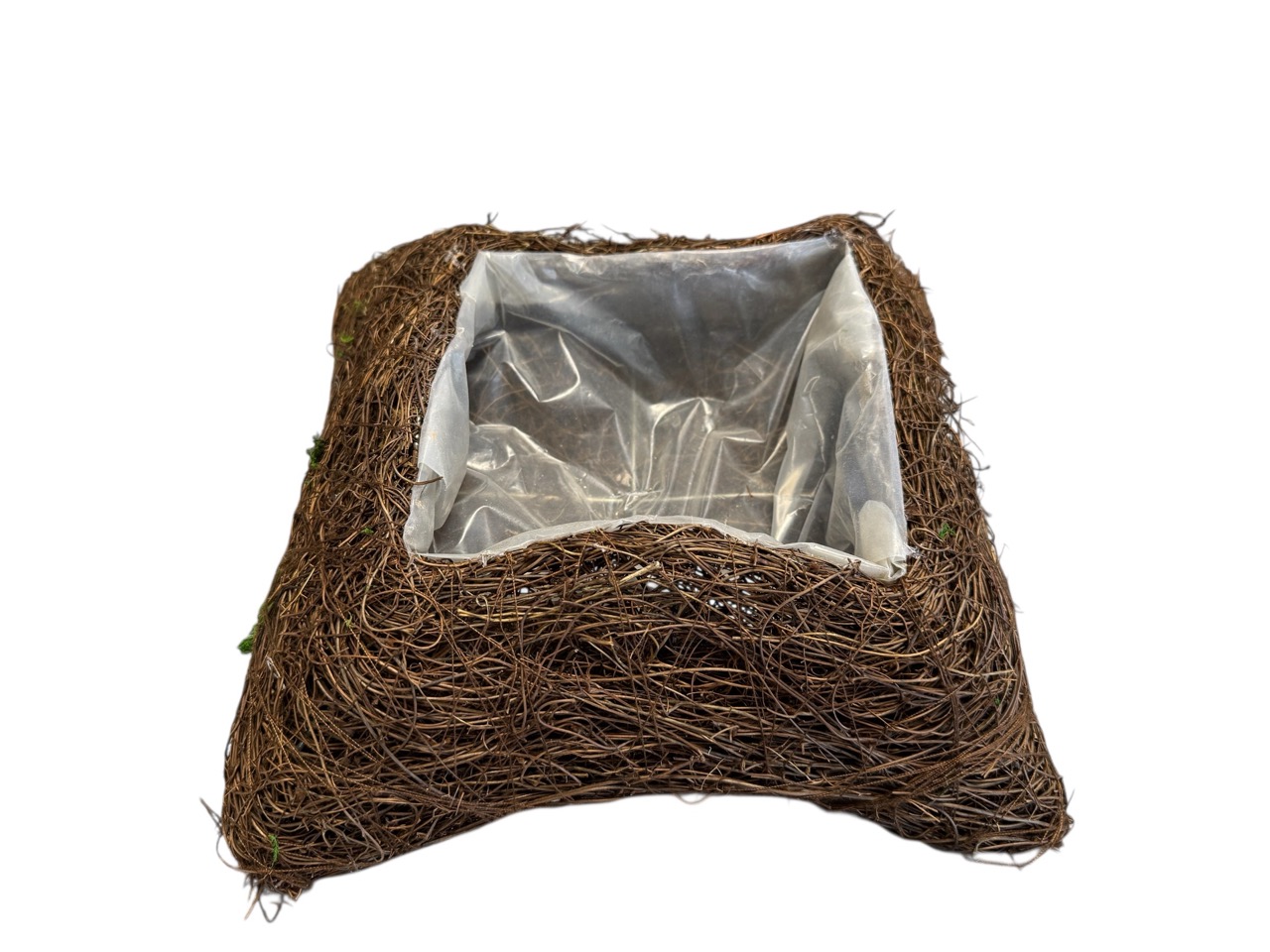 Pflanzkissen quadratisch, feine Rebe, natur mit Folie; 25x25 cm, H8 cm