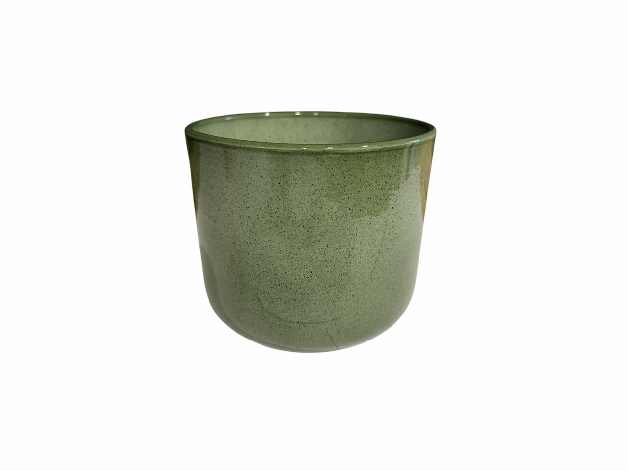 Keramik Übertopf, Ø14 cm, H12,5 cm, hochwertige laubgrün Lasur; 6 Stück im Tray