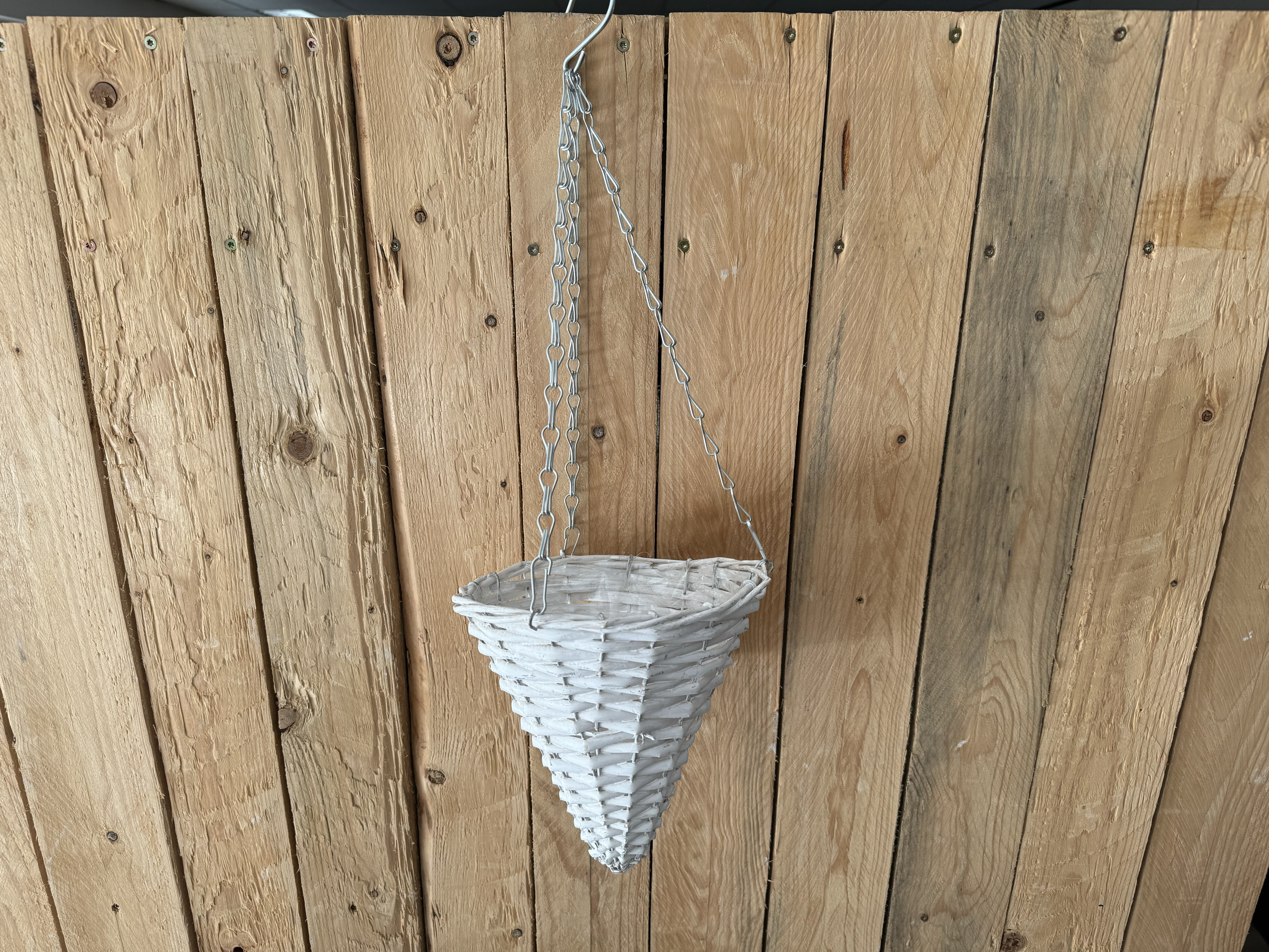 Spitzförmiger Weidenkorb rund zum Hängen weiß; 20x20 cm, H21 cm