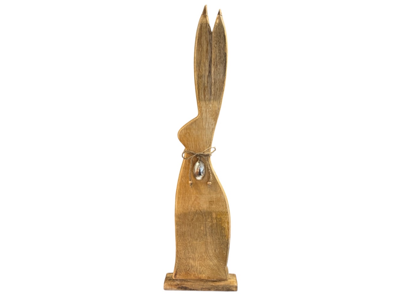 Hase aus Mango Holz mit Metall Ei; 20x6 cm, H76 cm
