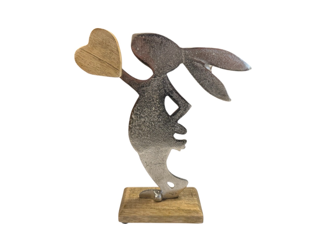 Hase stehend mit Herz Mango Holz / Metall; 19x5 cm, H23 cm