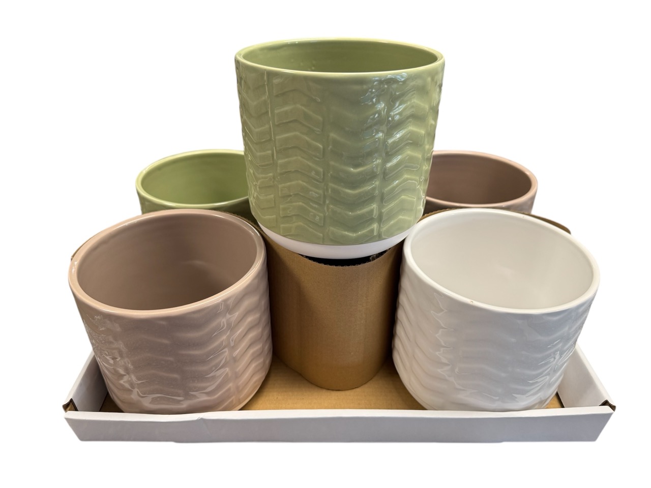 Keramik-Topf Welle weiß, salbei, schlamm; 12,8x12,8, H12 cm