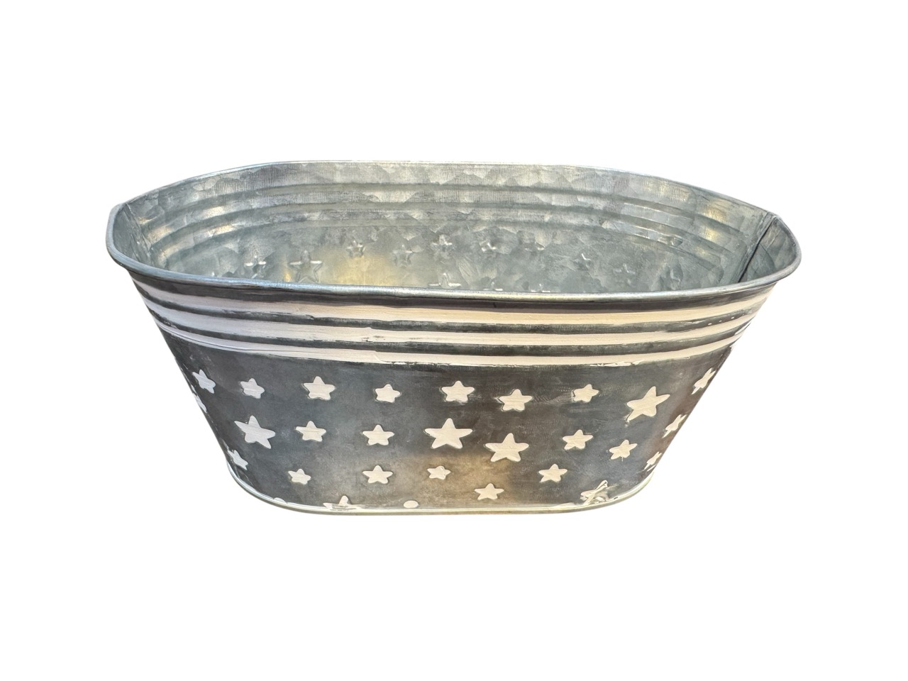 Jardiniere Sternchen zink-weiss gewaschen; 20x16 cm, H9 cm