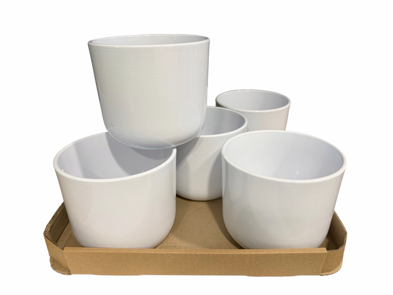 Keramik Übertopf, Ø14 cm, H12,5 cm, hochwertige weiß Lasur; 6 Stück im Tray