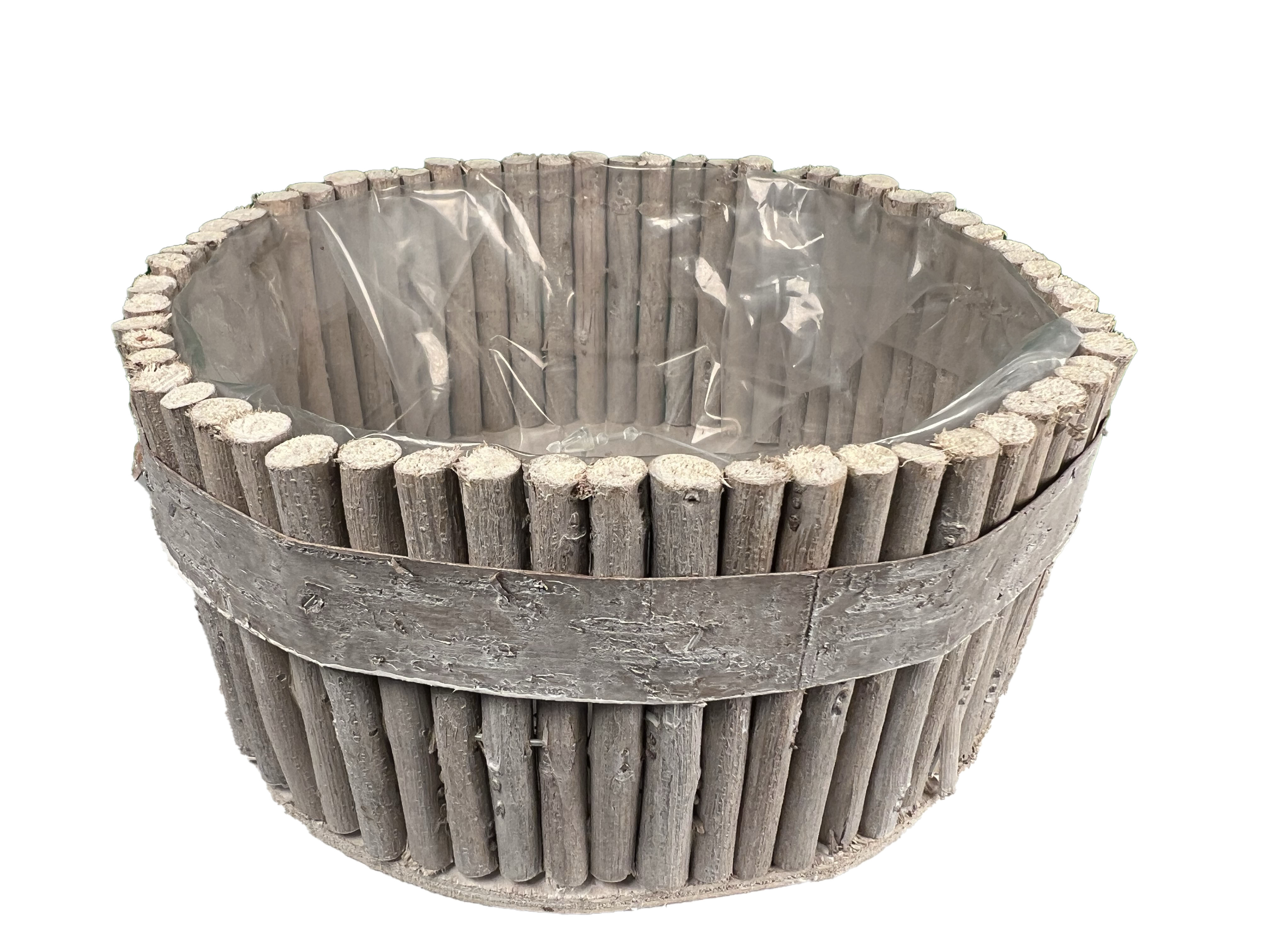 Korb rund aus Stäbchen, natur mit Folie 