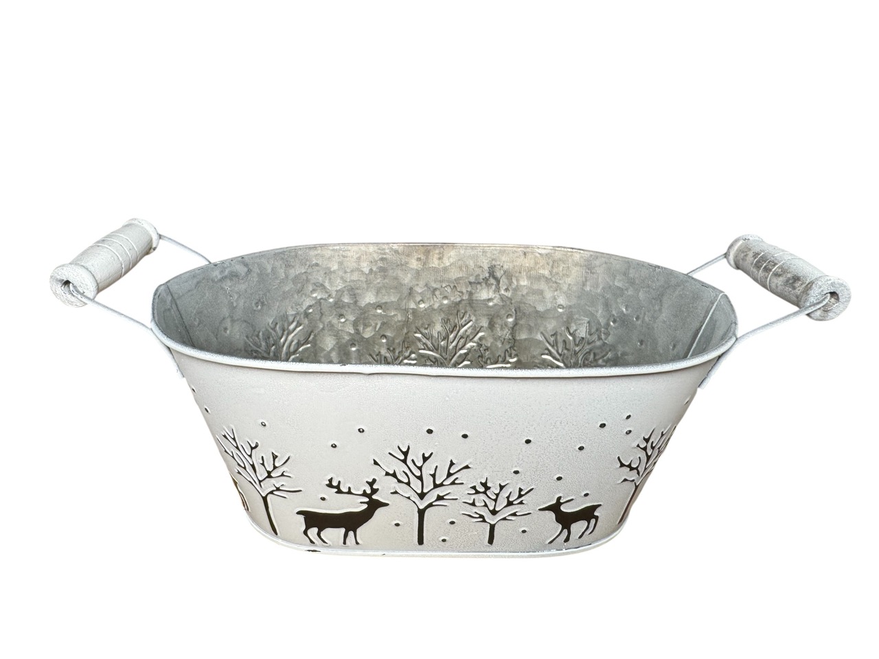 Jardiniere Winter mit Griffe antikweiss; 20,5x16 cm, H9 cm