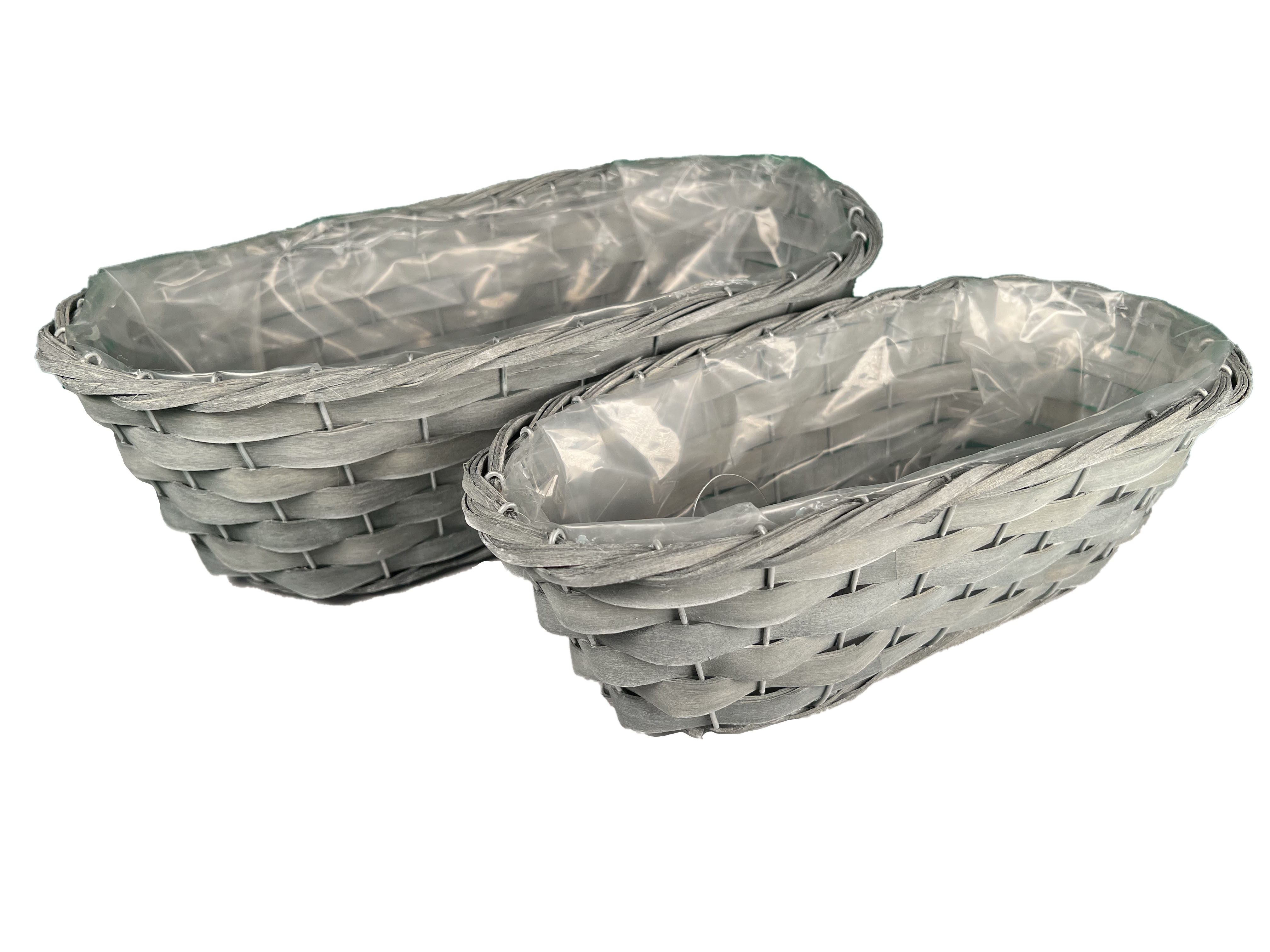 Korb oval aus Rattan, grau 2er Satz, mit Folie