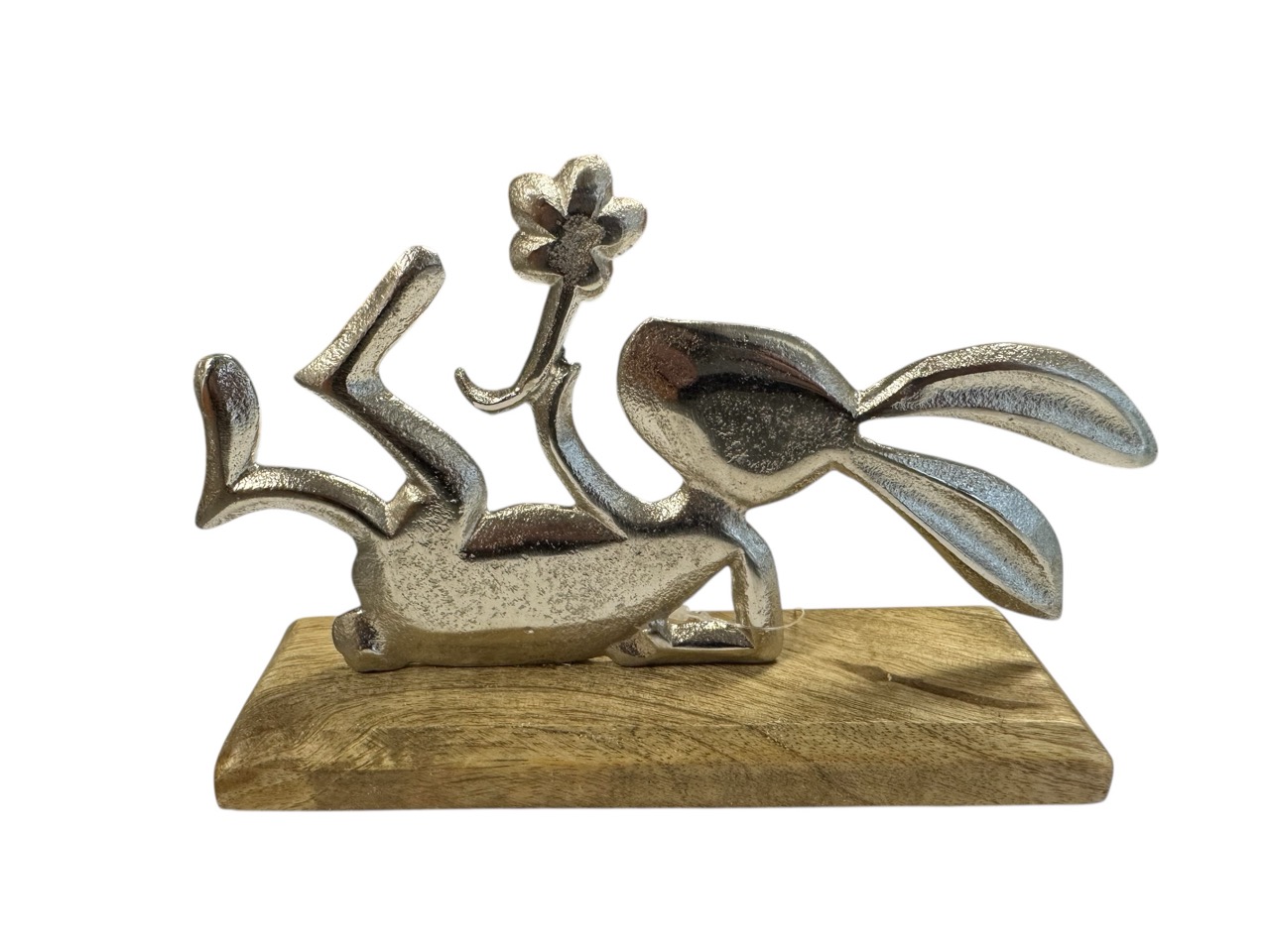 Hase liegend Mango Holz / Metall; 12,5x5 cm, H20 cm