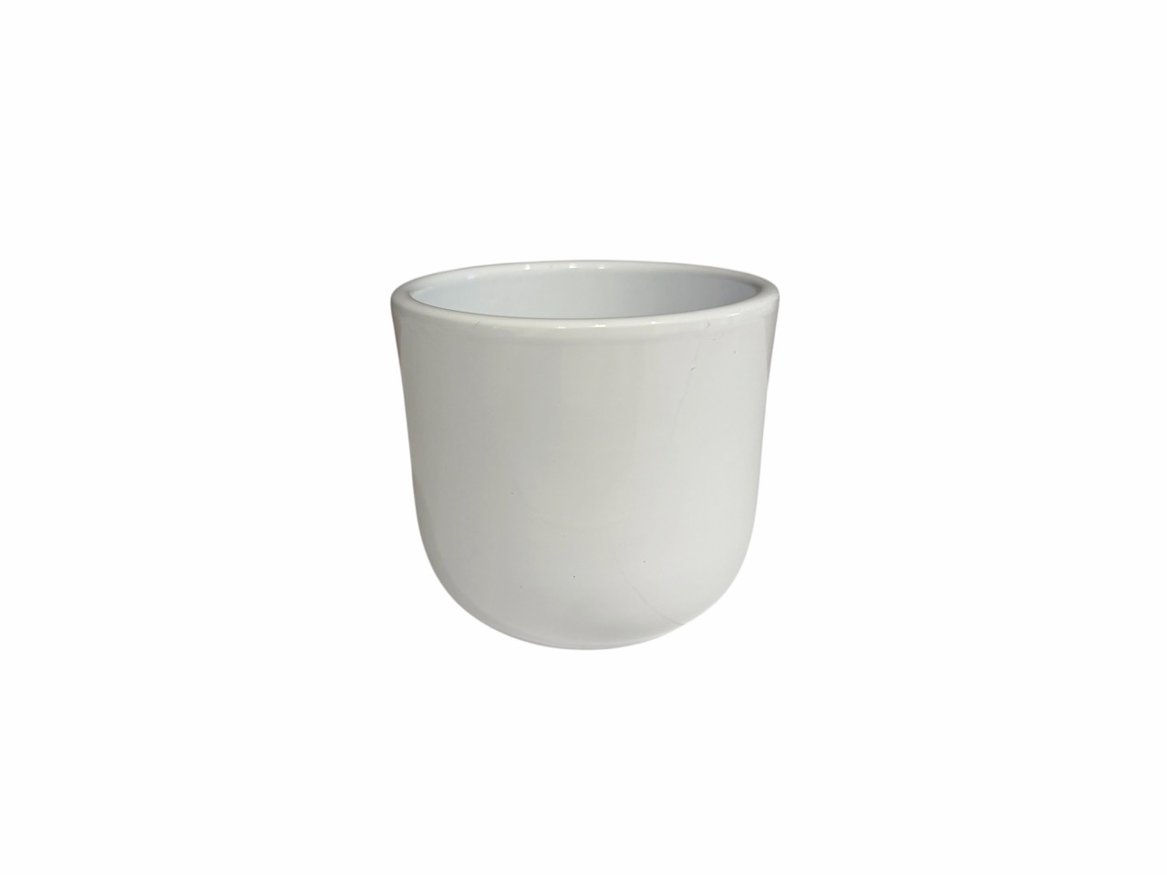 Keramik Übertopf, Ø8 cm, H7,5 cm, hochwertige weiß Lasur; 12 Stück im Tray