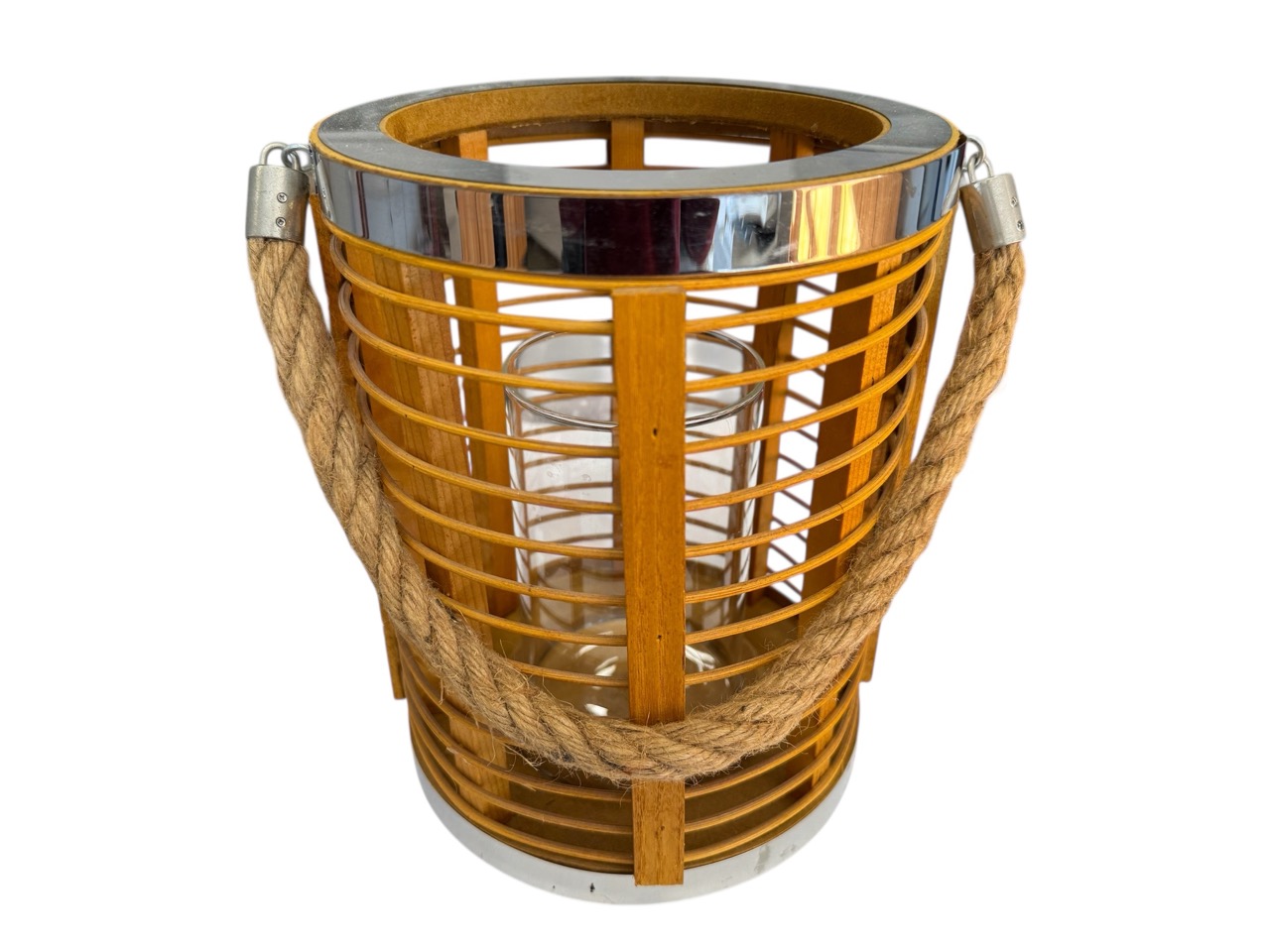 Laterne mit Gals und Seil; 18,5x18,5 cm, H24,5 / 42 cm, Glas: 9x9 cm, H15 cm