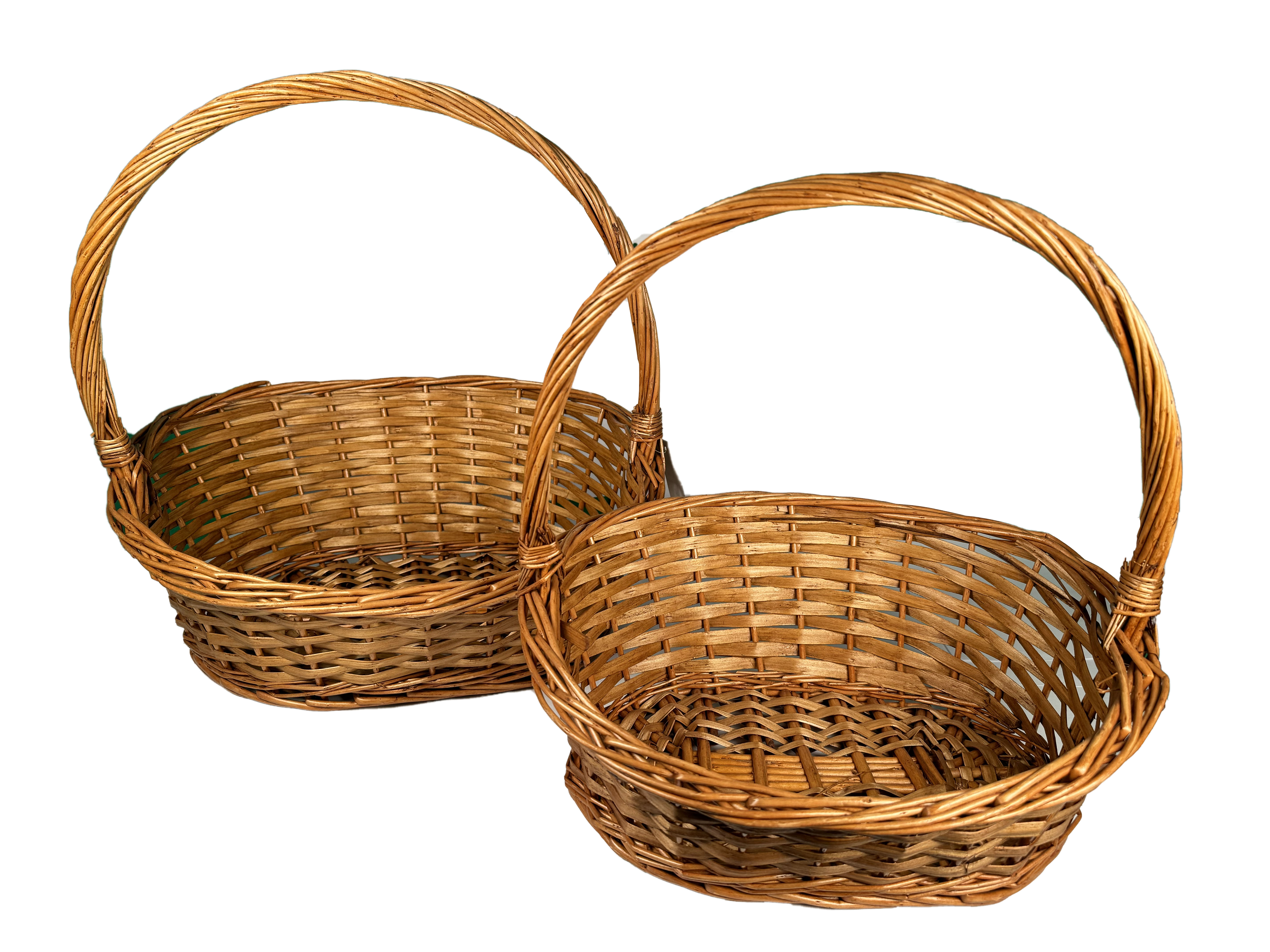 Präsent Henkelkorb, oval aus brauner Weide besonders stabil, 2er Satz; 40x30 cm, H17 cm