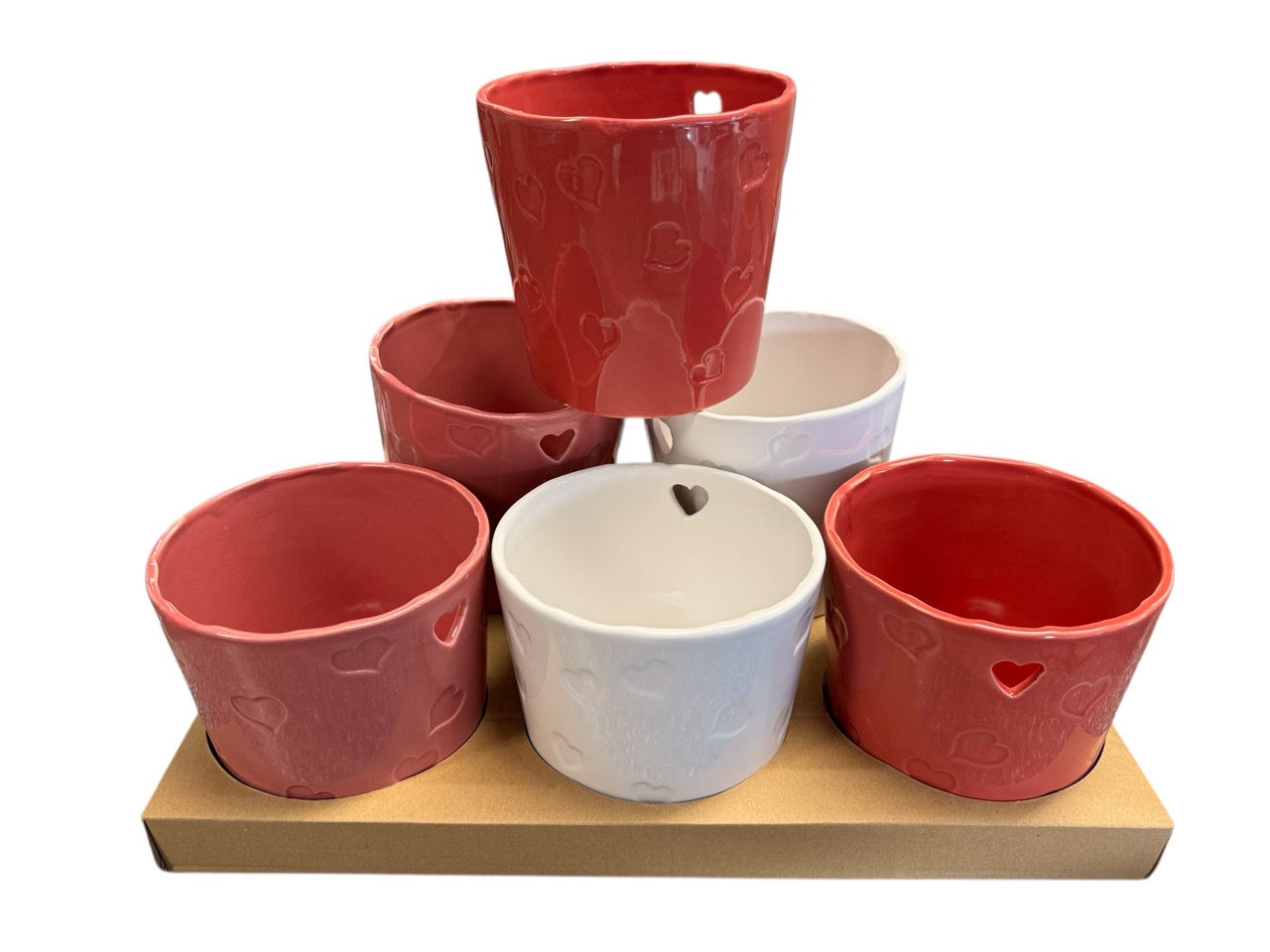 Keramik-Topf Herz rot, weiß, hellrot; 12,8x12,8, H12 cm