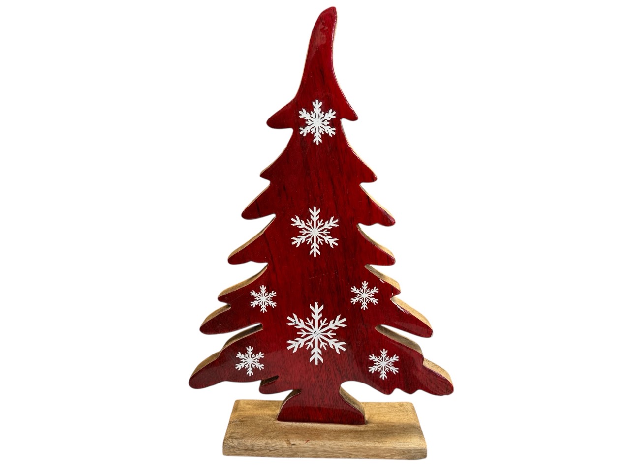 Weihnatsbaum aus Mango Holz rot / weiß glasiert, natur; 28x7,5 cm, H43 cm