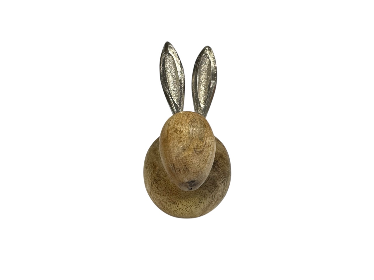 Hase aus Mango Holz mit Metall Öhrchen; 6,5x6,5 cm, H12,5 cm